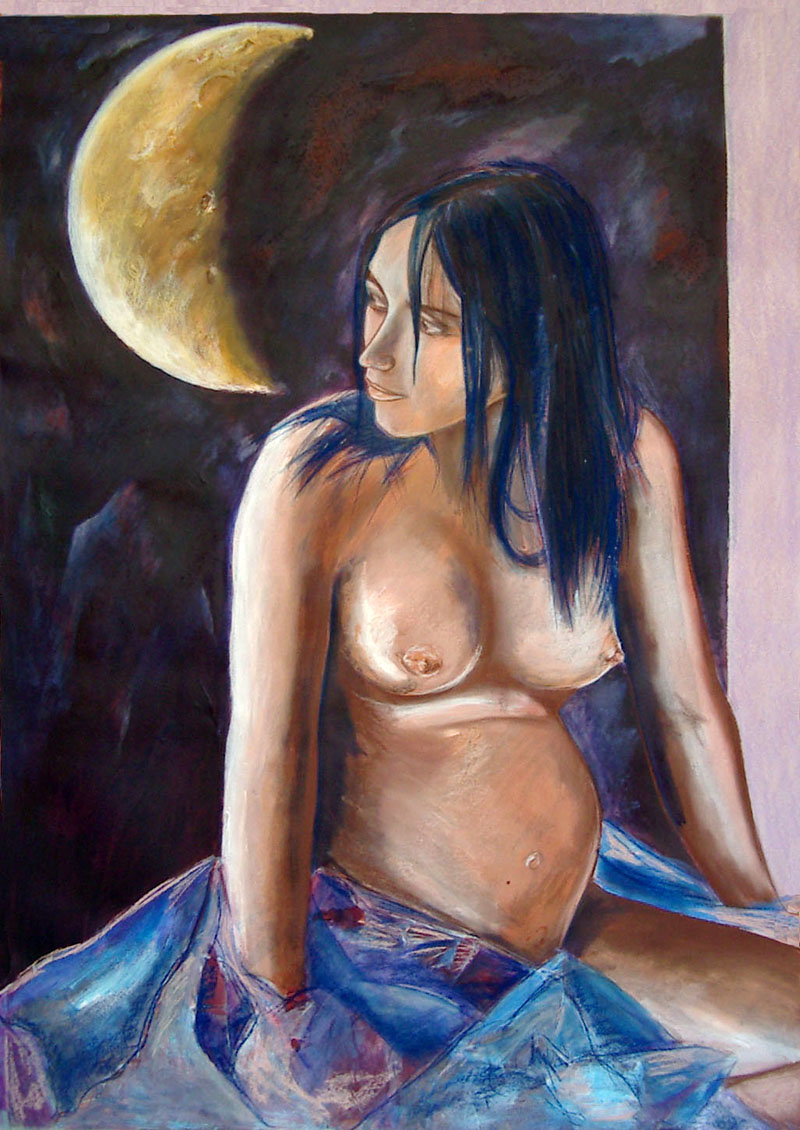 Dessin femme enceinte, lune