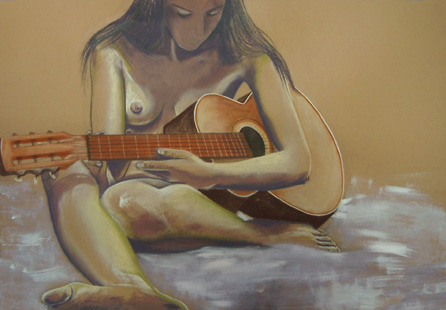 pastel nu f&eacute;minin guitare