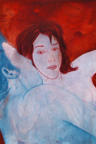 peinture de femme : dyptique, au loup 2