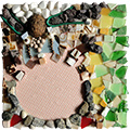Coco à la noix, tableau techniques mixtes en mosaïque