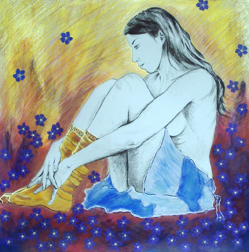 Dessin de femme : Myosotis