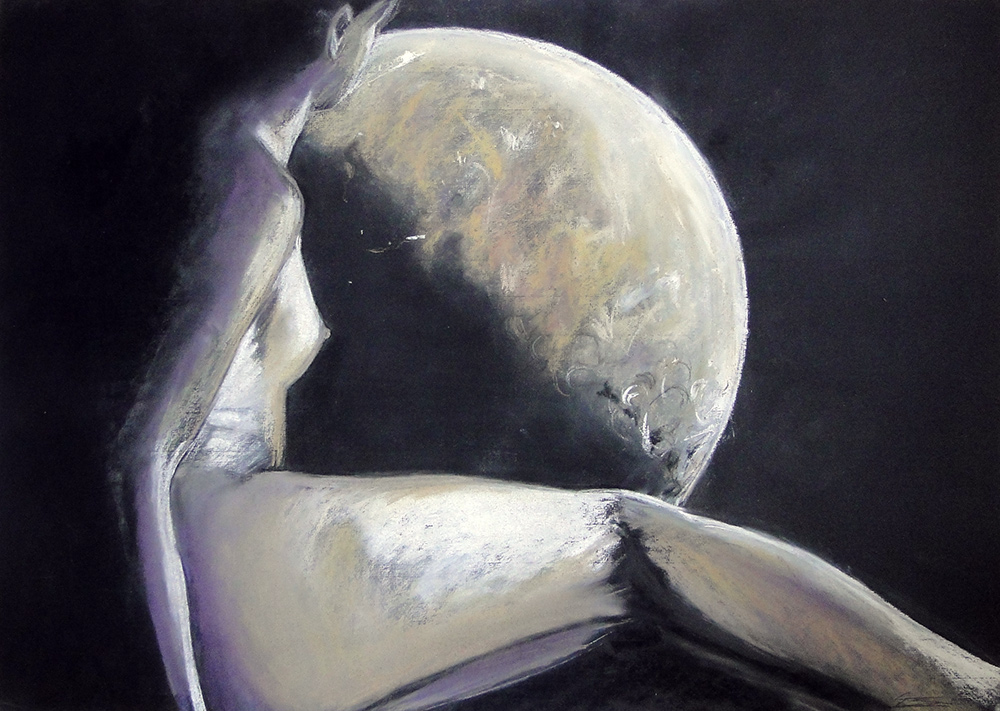 Luna, dessin pastel de nu féminin