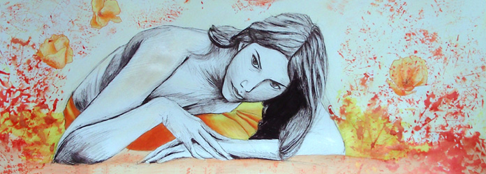 Dessin de femme - Pavots